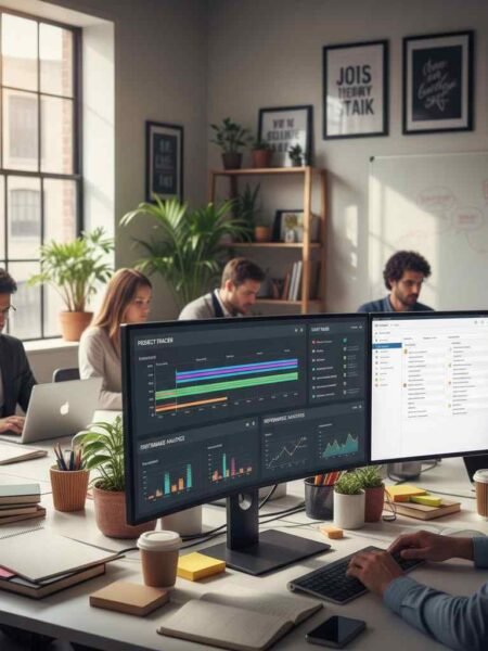 Small business operations dashboard in a real service workspace